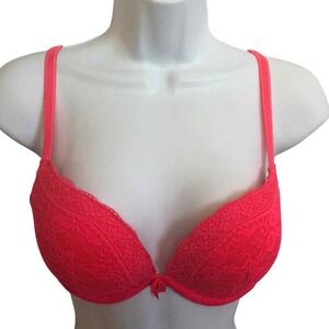 Neu Look neon pink fuchsia push up‎ padded lace bra women's size 34C